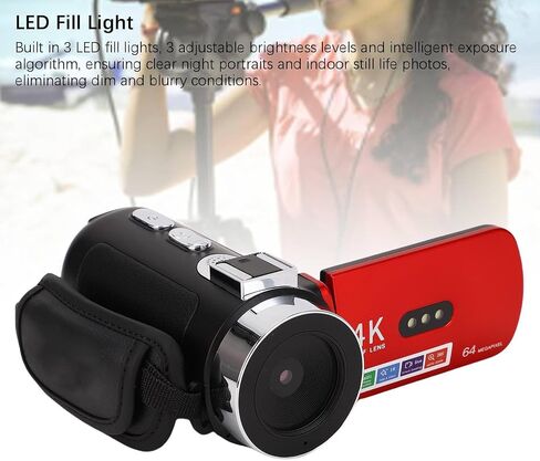 4K 64MP Camcorder Video Camera, WiFi Vlog Camera with 3.0 Inch 180° Rotation Screen, LED Fill Light, 4800mAh Battery Digital Video Recorder for Travel Photography in Saudi Arabia