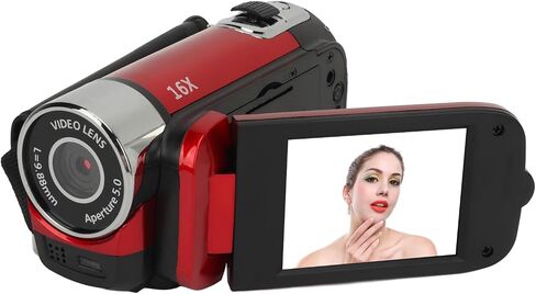 Focket Video Camera, D90 1080P 16MP Digital Handheld Video Camcorder, 2.4 Inch Rotatable Screen Camcorder 16X Zoom HD Video Recorder with Fill Light for Teens, Students (Red) in Saudi Arabia