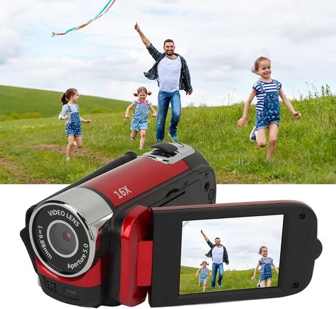 Focket Video Camera, D90 1080P 16MP Digital Handheld Video Camcorder, 2.4 Inch Rotatable Screen Camcorder 16X Zoom HD Video Recorder with Fill Light for Teens, Students (Red) in Saudi Arabia