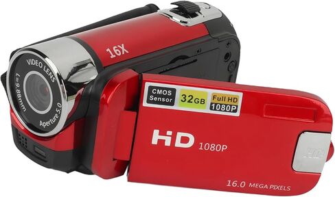 Focket Video Camera, D90 1080P 16MP Digital Handheld Video Camcorder, 2.4 Inch Rotatable Screen Camcorder 16X Zoom HD Video Recorder with Fill Light for Teens, Students (Red) in Saudi Arabia