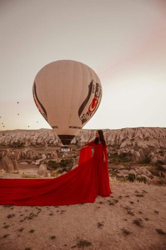Satin Long Flying Dress | Flying Dres for Photoshoot with Flared Sleeves | Long Flying Dres | Santorini Dres Brown in Saudi Arabia