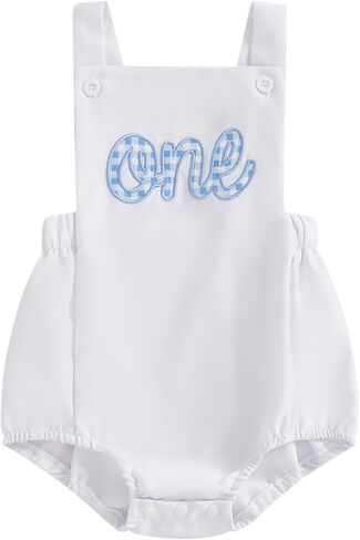 Newborn Baby Boy Girl One Birthday Overalls Romper My First Birthday Sleeveless Onesie Bodysuit Baby Clothes in Kuwait