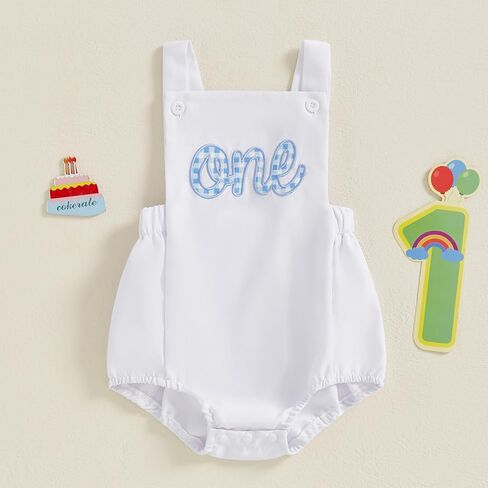 Newborn Baby Boy Girl One Birthday Overalls Romper My First Birthday Sleeveless Onesie Bodysuit Baby Clothes in Kuwait