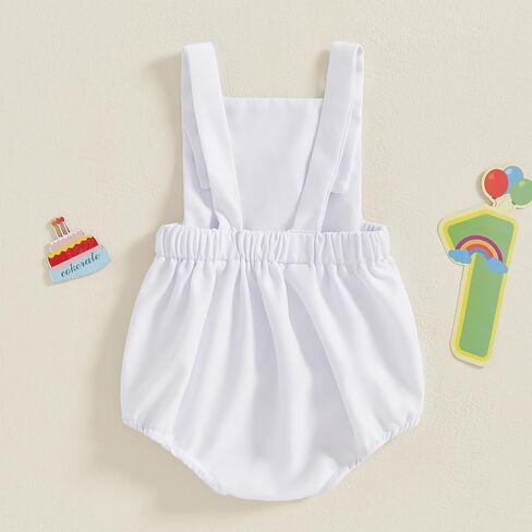 Newborn Baby Boy Girl One Birthday Overalls Romper My First Birthday Sleeveless Onesie Bodysuit Baby Clothes in Kuwait
