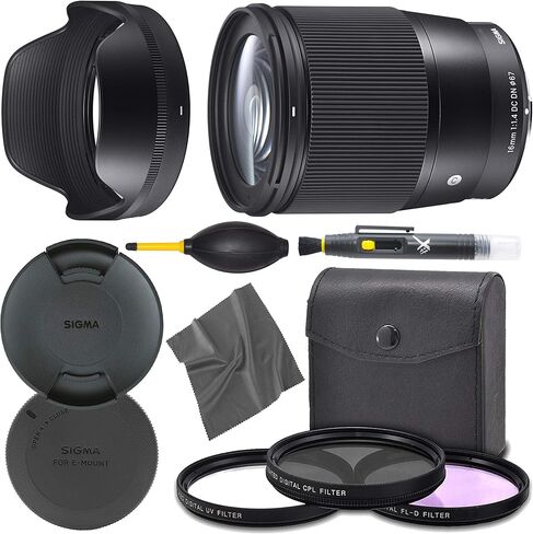 Sigma 16mm f/1.4 DC DN: (402965) عدسة معاصرة لـ Sony E + Pro Starter Bundle Kit - الإصدار الدولي in Kuwait