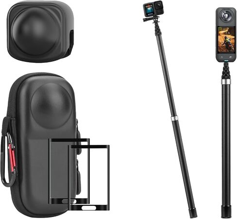 Case Bag + Lens Cap + Screen Protector and 3m Selfie Stick for Insta360 X5 X4, Screen Protector Accessories Kit Carrying Case with Wrist Strap and Carabiner for Insta360 X5 X4 Protective Bundle in Saudi Arabia