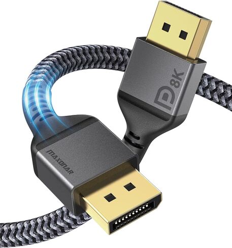 كابل DisplayPort 2.1 معتمد من Maxonar، بطول 6.6 قدم/2 متر 16K DisplayPort 2.0 يدعم 80 جيجابت في الثانية، 16K@60هرتز، 10K@60هرتز، 8K@60هرتز، 4K@165هرتز، HDR، HDCP 2.2 لشاشة الألعاب والتلفزيون والكمبيوتر الشخصي والكمبيوتر المحمول in Kuwait