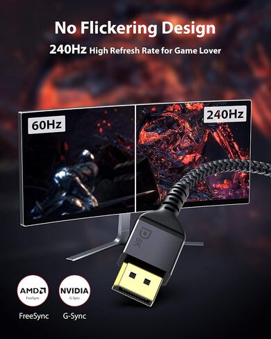 Maxonar VESA Certified DisplayPort 2.1 Cable, 6.6 ft/2M 16K DisplayPort Cable 2.0 Supports 80Gbps,16K@60Hz, 10K@60Hz, 8K@60Hz, 4K@165Hz, HDR, HDCP 2.2 for Gaming Monitor, TV, PC, Laptop in Saudi Arabia