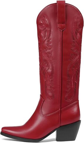 Erocalli Knee High Boots Women Cowgirl Cowboy Western Fall Chunky Block High Heel Tall Long Fashion Boot Side Zipper in Kuwait