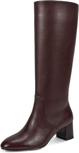wetkiss Low Heel Knee High Boots for Women Regular Calf Friendly Side Zipper Almond Toe Faux Leather Comfortable Boots for Walking, Dancing, Standing for Long Periods With No Pain in Saudi Arabia