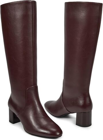 wetkiss Low Heel Knee High Boots for Women Regular Calf Friendly Side Zipper Almond Toe Faux Leather Comfortable Boots for Walking, Dancing, Standing for Long Periods With No Pain in Saudi Arabia