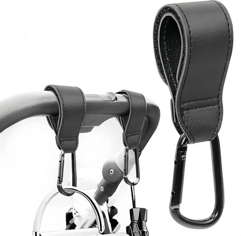 2pcs Stroller Hooks, Multipurpose Hooks for Hanging Diaper Bags, Grocery Shopping Bags, Faux Leather Pram Straps (Black) in Saudi Arabia