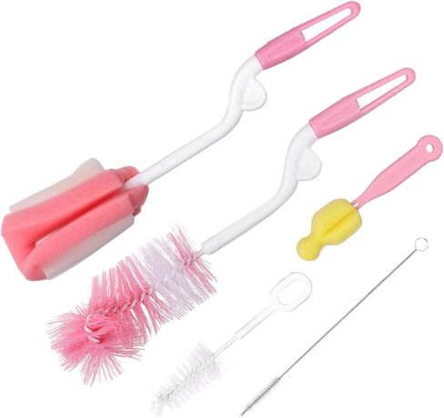 Akozon Akozon 5pcs مجموعة فرشاة تنظيف زجاجة الأطفال - Sponge Soft Sponge و Nylon لتغذية الزجاجات والقش ورعاية الحلمة - أدوات تنظيف متعددة الوظائف لسهولة الاستخدام in Saudi Arabia