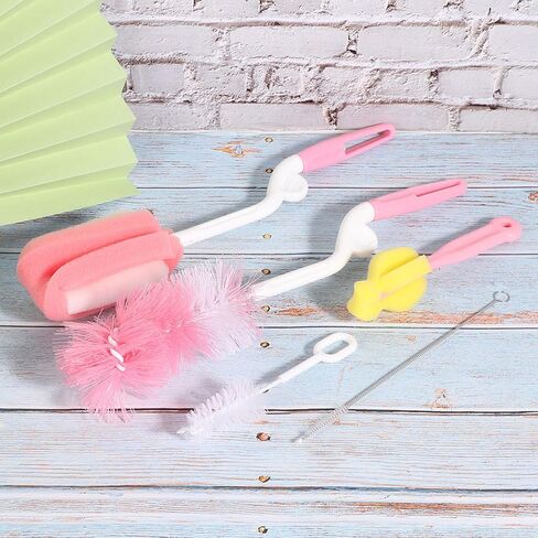 Akozon Akozon 5pcs مجموعة فرشاة تنظيف زجاجة الأطفال - Sponge Soft Sponge و Nylon لتغذية الزجاجات والقش ورعاية الحلمة - أدوات تنظيف متعددة الوظائف لسهولة الاستخدام in Saudi Arabia