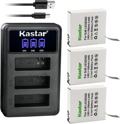 Kastar LCD Triple USB Battery Charger متوافق مع SJCAM SJ6 LEGEND SJCAM SJ 6 بطارية ، SJCAM SJ6 LEGEND 4K Action Camera ، SJCAM SJ6 Legend Sport Camera ، in Saudi Arabia