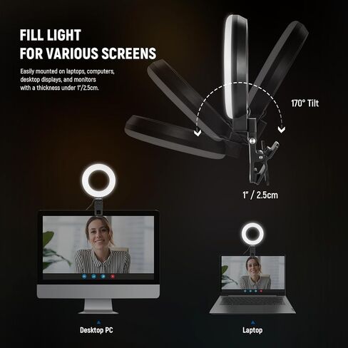 NEEWER Basics 5" Ring Light with Mini Tripod Stand for Desk Video Conference Lighting, Clip on Streaming Kit for Monitor Webcam Laptop Computer Makeup Selfies Video Recording, Cleaning Cloth, BR60 in Kuwait