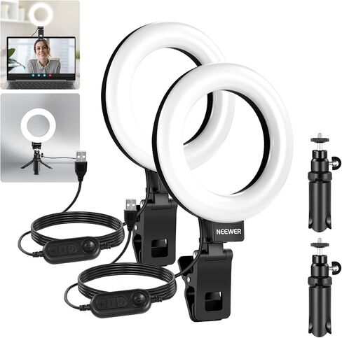 NEWER BASICS 5 "LING LIGHT مع MINI TRUPOD Stand لإضاءة مؤتمرات الفيديو ، مقطع على مجموعة البث الخاصة بشاشة COM COM COMPORT MAPTER SERSIUP تسجيل الفيديو ، القماش التنظيف ، BR60 in Kuwait