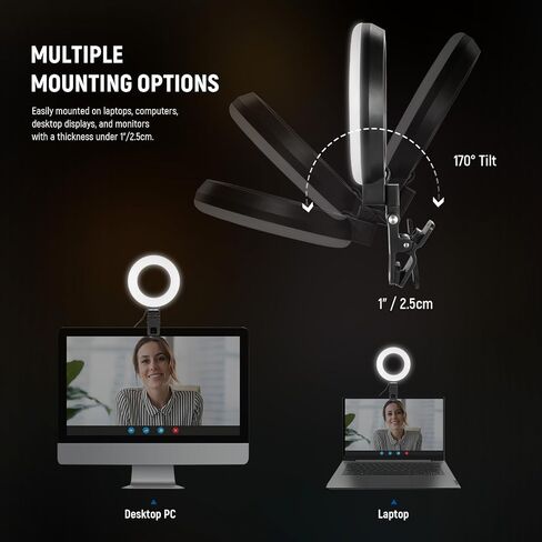 NEWER BASICS 5 "LING LIGHT مع MINI TRUPOD Stand لإضاءة مؤتمرات الفيديو ، مقطع على مجموعة البث الخاصة بشاشة COM COM COMPORT MAPTER SERSIUP تسجيل الفيديو ، القماش التنظيف ، BR60 in Kuwait