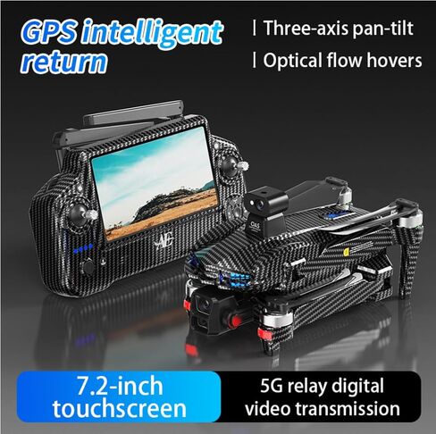 Carbon Fiber GPS Drones with 4K Camera for Adult Beginners，50-Min Max Flight Time, Omnidirectional Obstacle Sensing,Drone Professional Auto Return Follow Me,Brushless Motor 6KM FPV 5G Transmission (Black) in Saudi Arabia