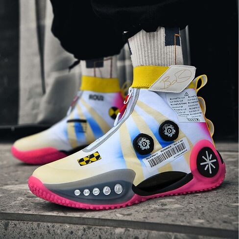 Mens and Womens High Top Buckle Closed Basketball Sneakers Comfortable Breathable Casual Walking Shoes High Elasticity Running Shoes Tennis Shoes Tennis Competition Shoes Non Slip High Jump Sneakers in Kuwait