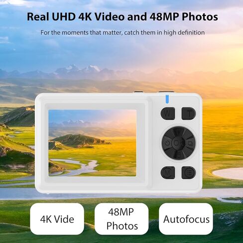 كاميرا رقمية Zunate 4K مع شاشة مزدوجة وتكبير 18x ، كاميرا فيديو مضغوطة للتكييف التلقائي للأطفال ، والمراهقين ، والطلاب ، وصور 48 ميجابكسل ، وعرض 2.4 بوصة (أسود) in Kuwait