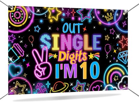 Mocsicka Happy 10th Banner Banner Boys Girls Glow Peace Out Single Single Backdrop Double Sigits in Saudi Arabia