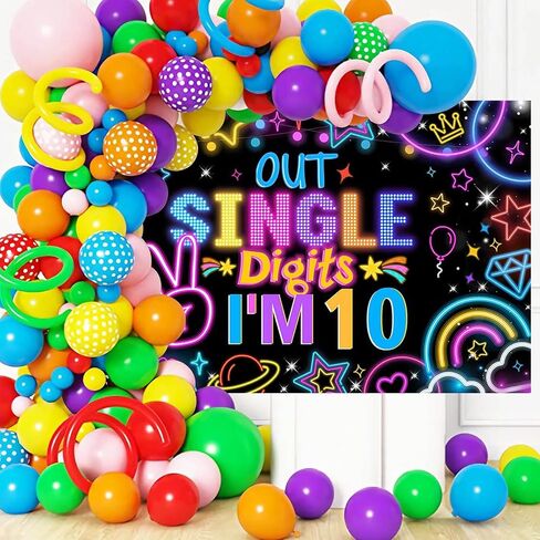 Mocsicka Happy 10th Banner Banner Boys Girls Glow Peace Out Single Single Backdrop Double Sigits in Saudi Arabia
