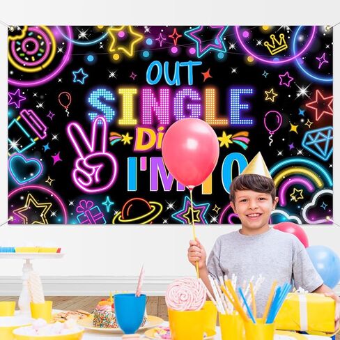 Mocsicka Happy 10th Banner Banner Boys Girls Glow Peace Out Single Single Backdrop Double Sigits in Saudi Arabia