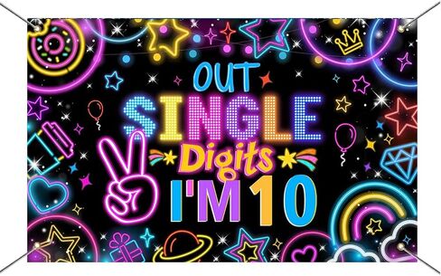 Mocsicka Happy 10th Banner Banner Boys Girls Glow Peace Out Single Single Backdrop Double Sigits in Saudi Arabia