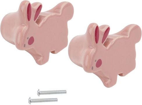 عام 2pcs حفرة واحدة من السيراميك مقبض أرنب ديكور واحد حفرة مقبض مقبض درج سحب عتيقة السحب مقابض غرفة السحب مقابض باب خزانة الأثاث الوردي السيراميك الطفل ، 4.1x3.6 سم in Kuwait