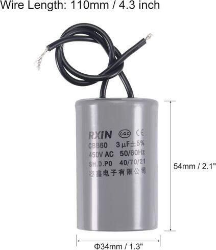 مكثف تشغيل Uxcell CBB60 15 فائق التوهج 450 فولت تيار متردد 2 أسلاك 50/60 هرتز اسطوانة 74x38 مللي متر لمحرك مضخة المياه ضاغط الهواء in Kuwait