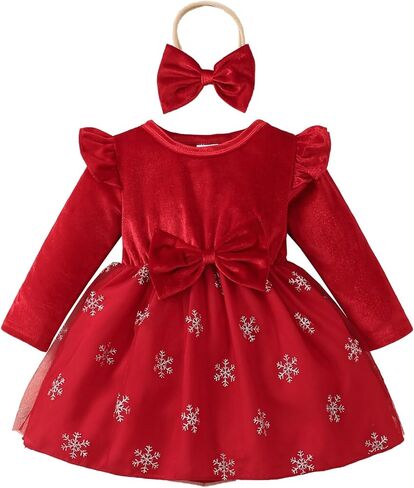 KUCNUZKI طفلة طفلة ملابس الخريف عطلة حفلة فيلفيت تول فستان الشتاء لطيف الأكمام الطويلة فتيات الفتيات in Kuwait