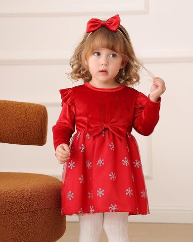 KUCNUZKI طفلة طفلة ملابس الخريف عطلة حفلة فيلفيت تول فستان الشتاء لطيف الأكمام الطويلة فتيات الفتيات in Kuwait