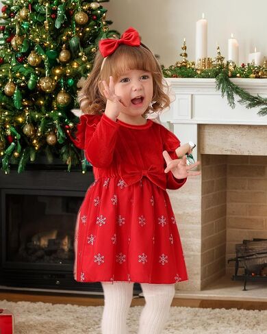 KUCNUZKI طفلة طفلة ملابس الخريف عطلة حفلة فيلفيت تول فستان الشتاء لطيف الأكمام الطويلة فتيات الفتيات in Kuwait