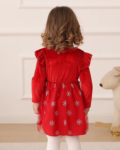 KUCNUZKI طفلة طفلة ملابس الخريف عطلة حفلة فيلفيت تول فستان الشتاء لطيف الأكمام الطويلة فتيات الفتيات in Kuwait