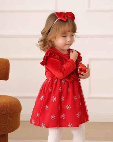 KUCNUZKI طفلة طفلة ملابس الخريف عطلة حفلة فيلفيت تول فستان الشتاء لطيف الأكمام الطويلة فتيات الفتيات in Kuwait