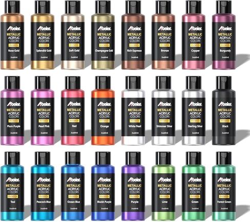 ABEIER Acrylic Paint Set, 24 Colors (60ml/2oz) with 12Paint Brushes, Non-Toxic, Waterproof, Strong Coverage for Kids Adults Beginners Students, Painting on Canvas Stone Wood Fabric Rocks Ceramic in Kuwait