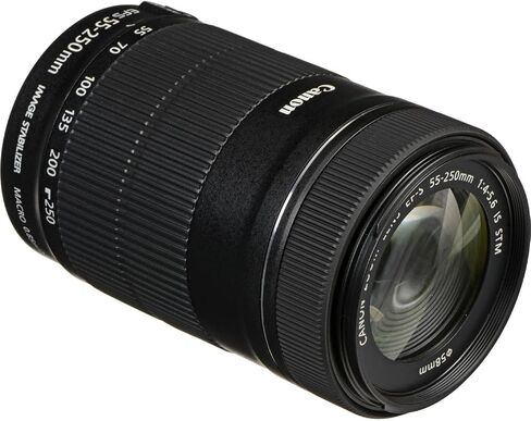 Canon EF-S 55-250mm f/4-5.6 is STM Lens for Canon EF-S-Mount APS-C DSLRs + UV Filter + Dust Blower + Sensor Brush Pen + Cap Keeper (8pc Bundle) (Renewed), Black in Saudi Arabia