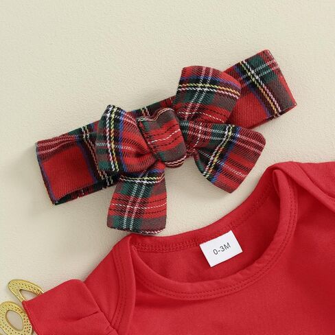 Newborn Baby Girl Christmas Outfit Ruffle Sleeve Plaid Skirt Set Soild Romper Bodysuit 3Pcs Winter Clothes in Saudi Arabia