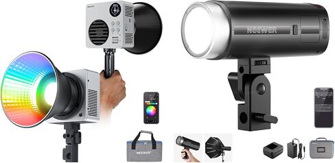 NEEWER HB80C RGBWW LED Video Light, 80W Mini RGB COB Continuous Output Lighting Bowens Mount Handheld Spotlight 2500K-7500K, 10400lux/m, 18 Effects with Q200 200Ws 2.4G TTL Outdoor Studio Flash in Saudi Arabia