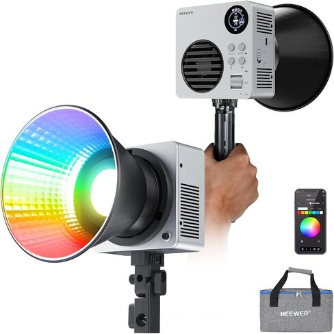 NEEWER HB80C RGBWW LED Video Light, 80W Mini RGB COB Continuous Output Lighting Bowens Mount Handheld Spotlight 2500K-7500K, 10400lux/m, 18 Effects with Q200 200Ws 2.4G TTL Outdoor Studio Flash in Saudi Arabia