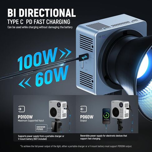 NEEWER HB80C RGBWW LED Video Light, 80W Mini RGB COB Continuous Output Lighting Bowens Mount Handheld Spotlight 2500K-7500K, 10400lux/m, 18 Effects with Q200 200Ws 2.4G TTL Outdoor Studio Flash in Saudi Arabia