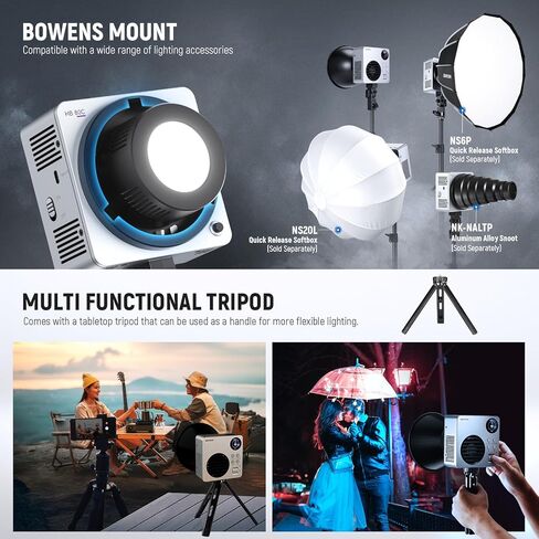 NEEWER HB80C RGBWW LED Video Light, 80W Mini RGB COB Continuous Output Lighting Bowens Mount Handheld Spotlight 2500K-7500K, 10400lux/m, 18 Effects with Q200 200Ws 2.4G TTL Outdoor Studio Flash in Saudi Arabia