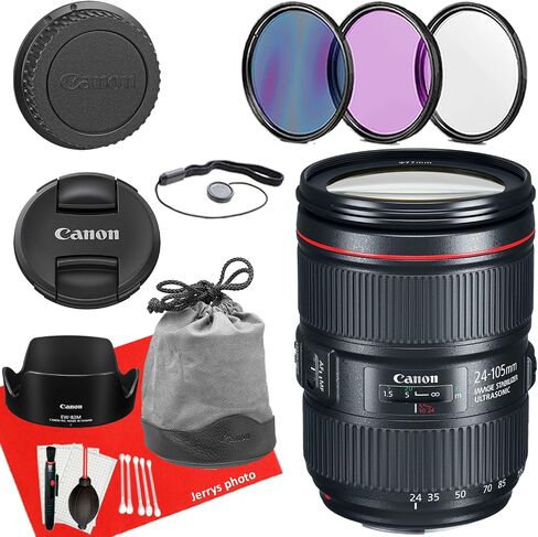 Canon EF 24-105mm f/4L is II USM Lens for Canon EF-Mount APS-C DSLRs + Lens Case + 3 PC Filters + Hood + Dust Blower + Sensor Brush Pen + Cap Keeper + More (12pc Bundle) (Renewed), Black in Saudi Arabia