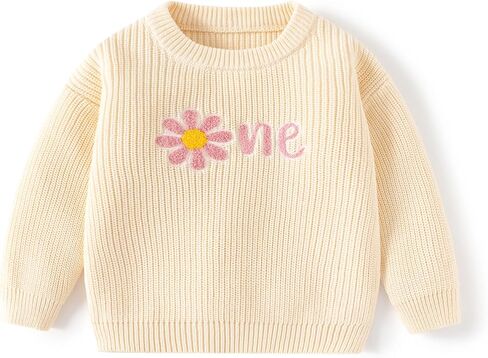Toddler Baby Girls Boys First Birthday One Knit Sweater, Cute Infant Daisy Design Outfit Top Sweatshirt Fall Winter Clothes in Saudi Arabia