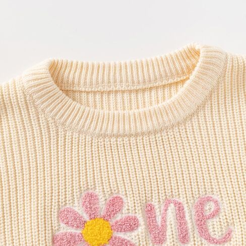 Toddler Baby Girls Boys First Birthday One Knit Sweater, Cute Infant Daisy Design Outfit Top Sweatshirt Fall Winter Clothes in Saudi Arabia