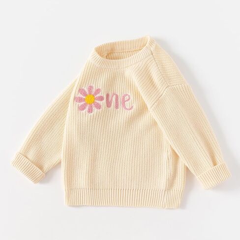 Toddler Baby Girls Boys First Birthday One Knit Sweater, Cute Infant Daisy Design Outfit Top Sweatshirt Fall Winter Clothes in Saudi Arabia