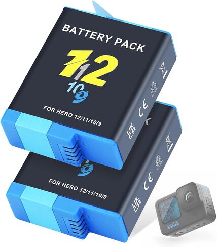 2 Pack Battery Replacement for GoPro Hero 12 11 10 9 Black with Storage Box in Kuwait