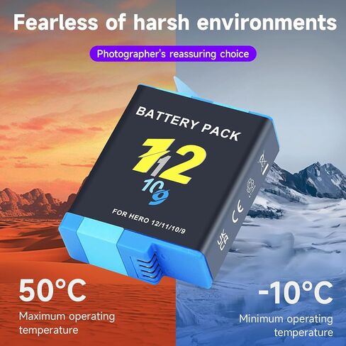 2 Pack Battery Replacement for GoPro Hero 12 11 10 9 Black with Storage Box in Kuwait