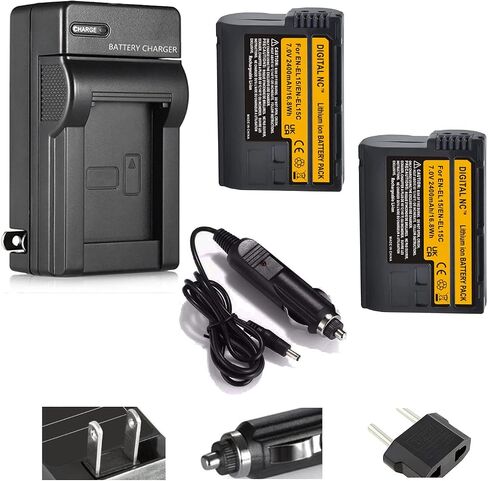 EN-EL15/15A/15B/15C High-Capacity Batteries (2 Pcs.) and AC/DC Battery Charger Compatible with Nikon Camera Models Z7 II, Z7, Z6 II, Z6, Z5, D7500, D7200, D7100, D7000, D850, D810, D800, & Many More in Saudi Arabia